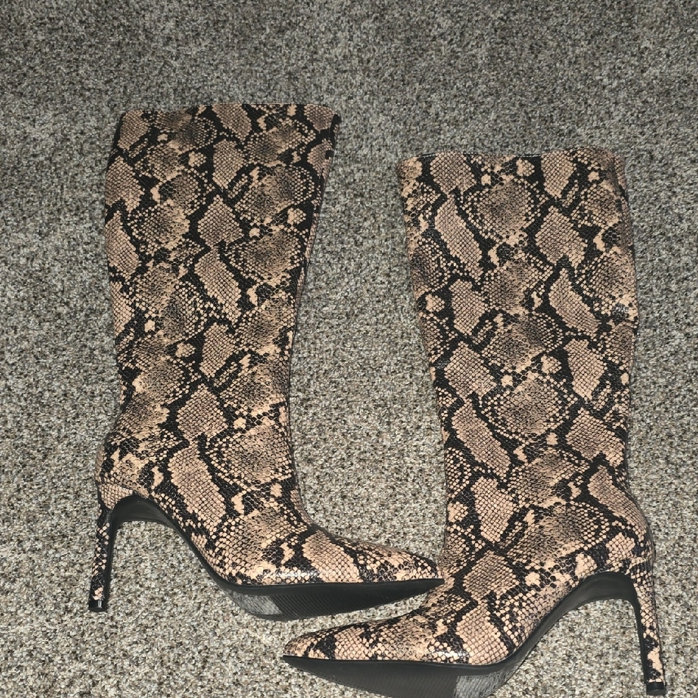 Forever 21 Brown Heeled Boots with Snakeskin Pattern